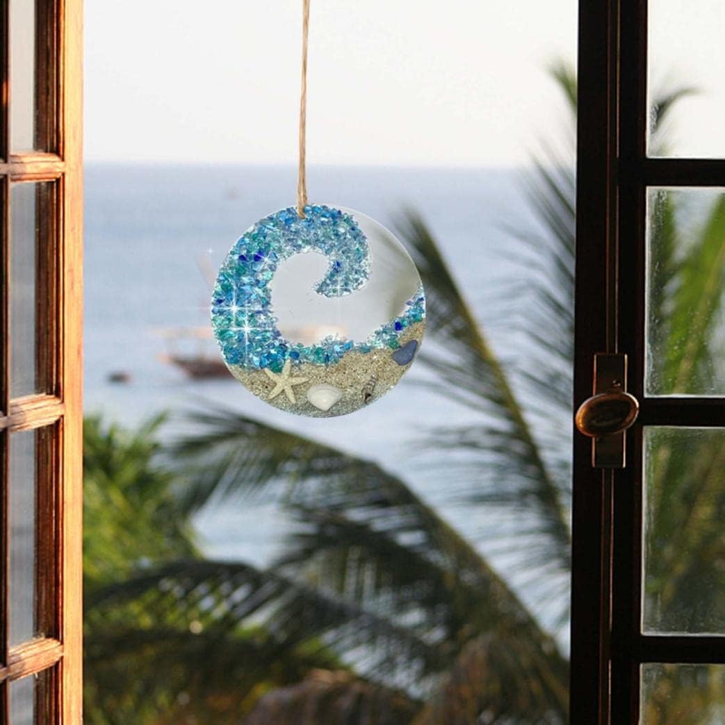 Ocean wave sea glass suncatcher, beautiful blue and green hues, ideal coastal home gift