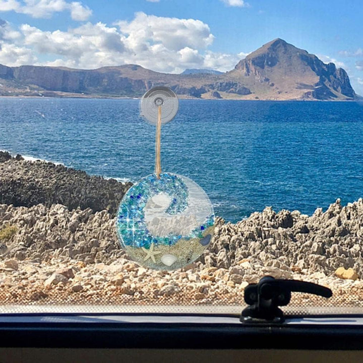 Artistic ocean wave suncatcher, sea glass inspired, handmade acrylic ornament for windows
