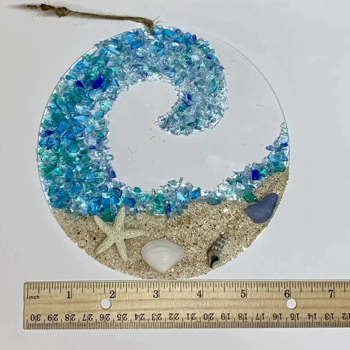 Bright ocean wave sea glass suncatcher, eye-catching beach ornament, excellent window decor