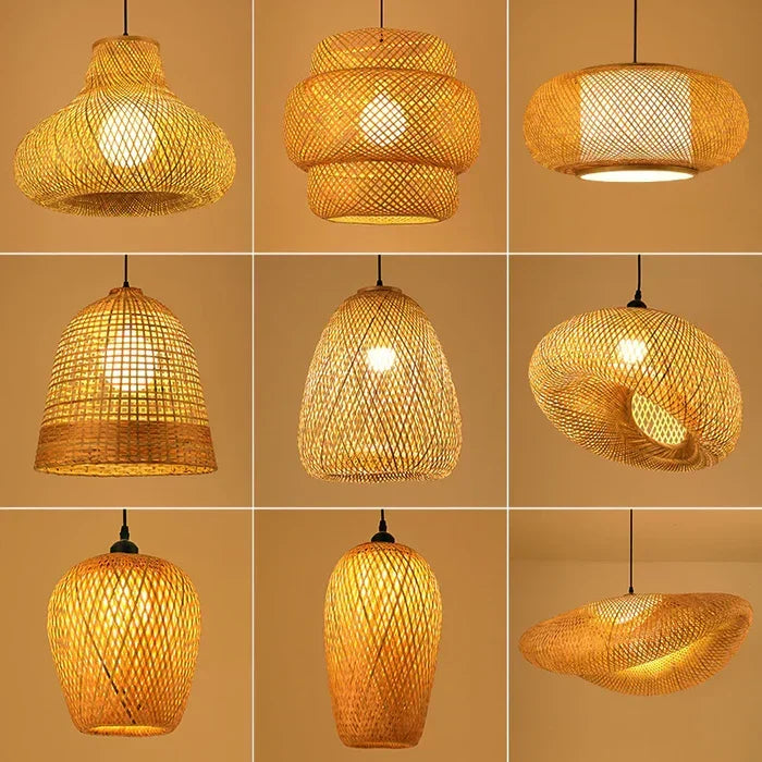 Handcrafted rattan ceiling light, natural woven boho fixture perfect for stylish home lighting.