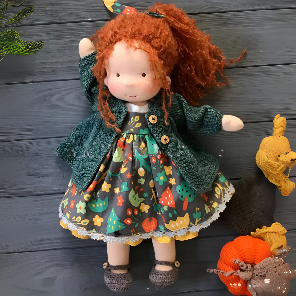 Handmade Waldorf doll, a cuddly cotton playmate for kids.