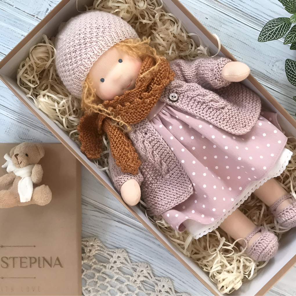 Waldorf doll, handmade natural playmate, soft cotton and wool.