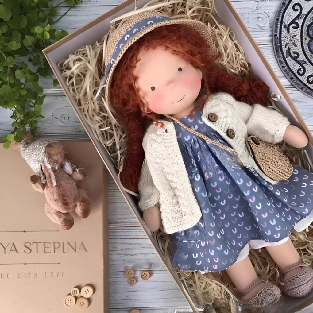 Gentle handmade Waldorf doll, perfect for children's imaginative play.