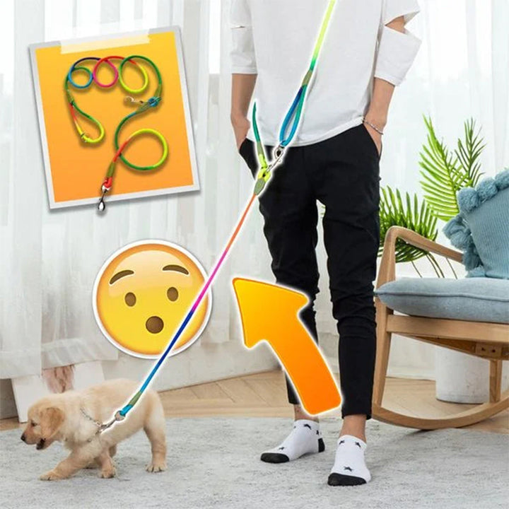 Close-up of the hands-free dog leash's durable black nylon webbing and strong metal clasp, pet supplies.