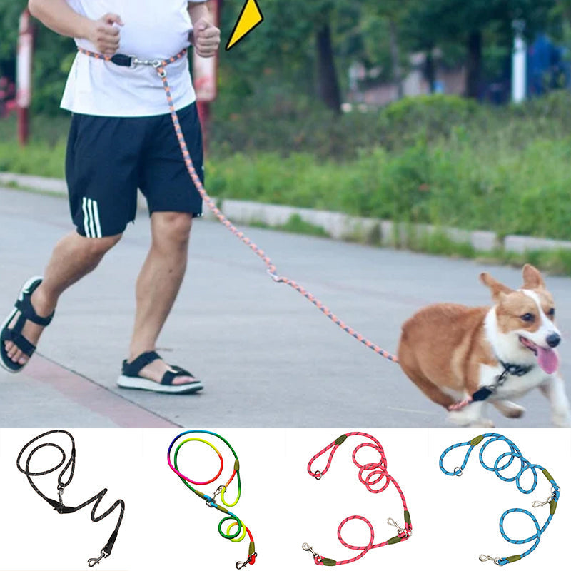 Ergonomic belt attachment of the hands-free dog leash, explaining its comfort for dog training & walks.