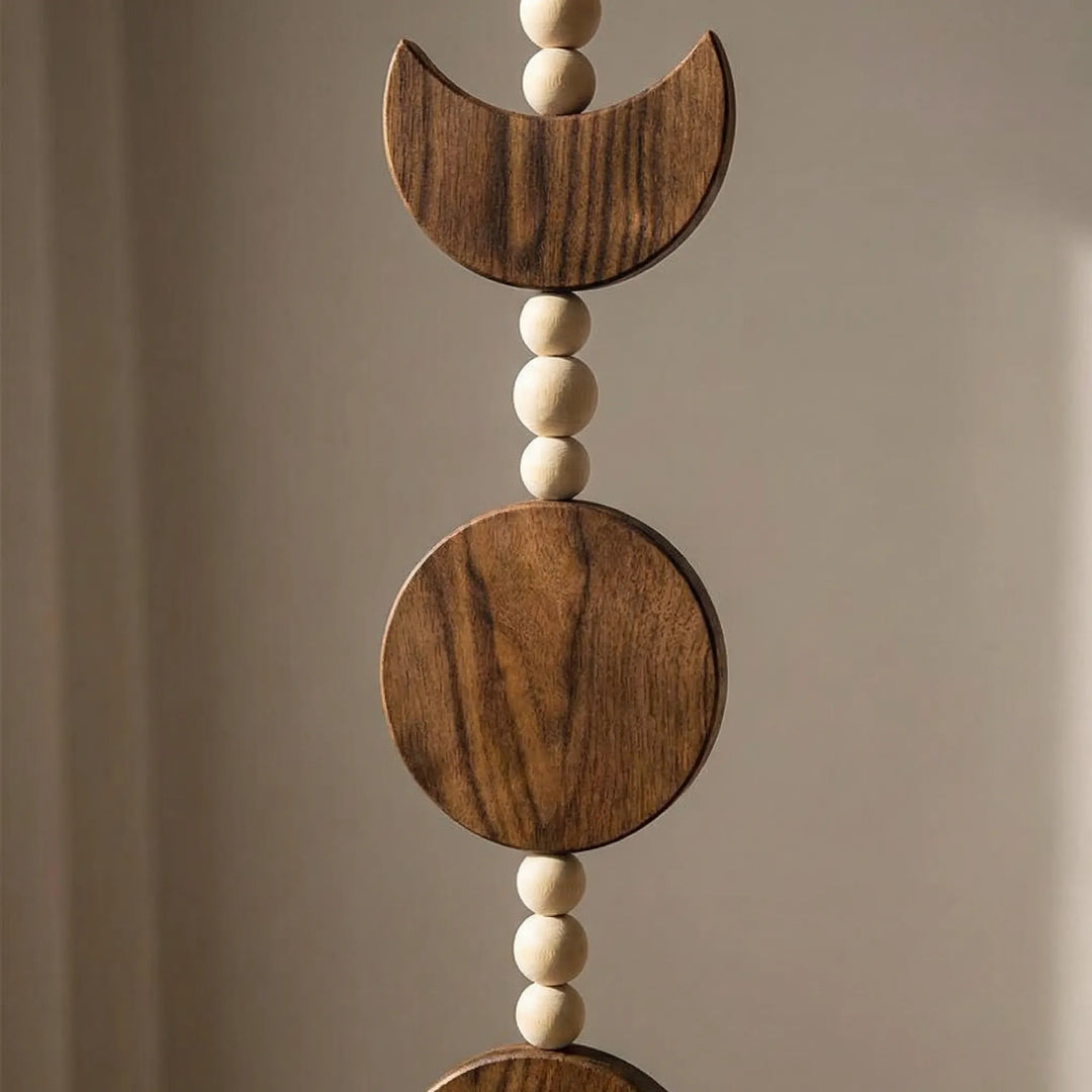 Neutral handwoven moon motif wall hanging. Bohemian woven art perfect for living room, bedroom, or entryway decor.