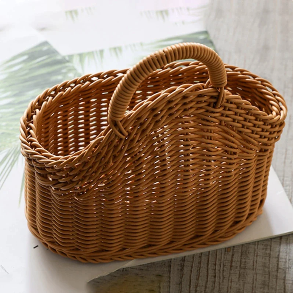 Handwoven wall basket set with handles for rustic home decor, perfect for entryway storage.