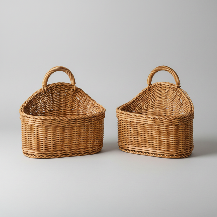 Decorative handwoven wall basket set, perfect for organizing keys, mail, or small items in any room.