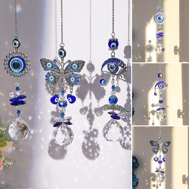 Hanging crystal evil eye suncatcher ornament, blue, for home decor