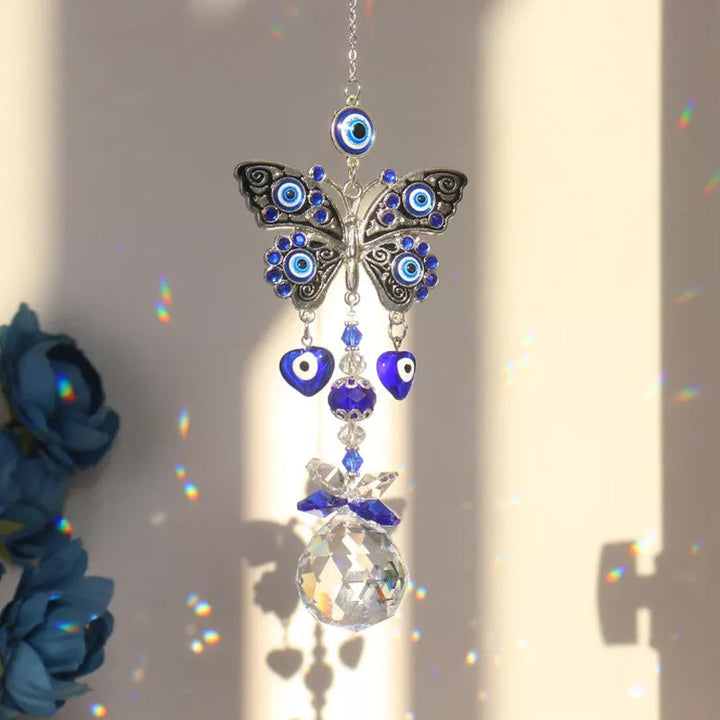 Crystal evil eye ornament, protective and decorative chime