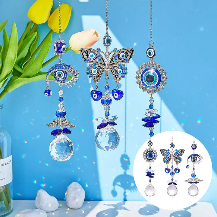 Crystal evil eye suncatcher, rainbow maker, home protection