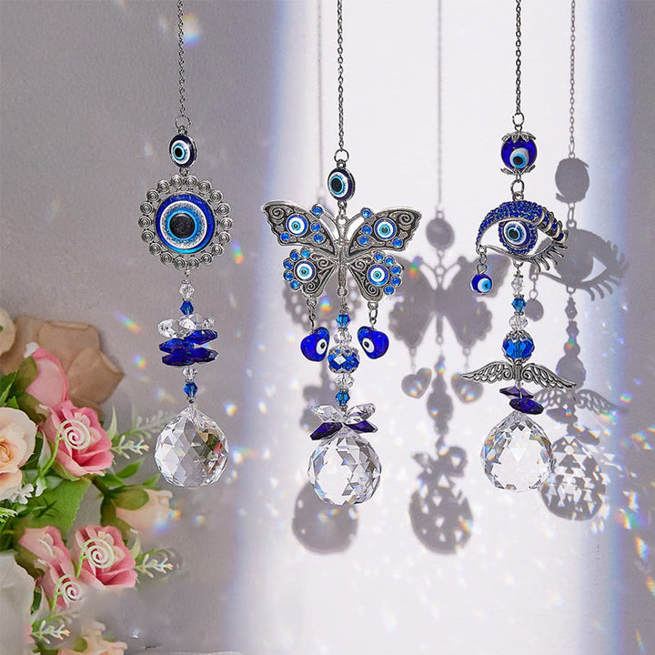 Blue evil eye crystal suncatcher, hanging ornament gift
