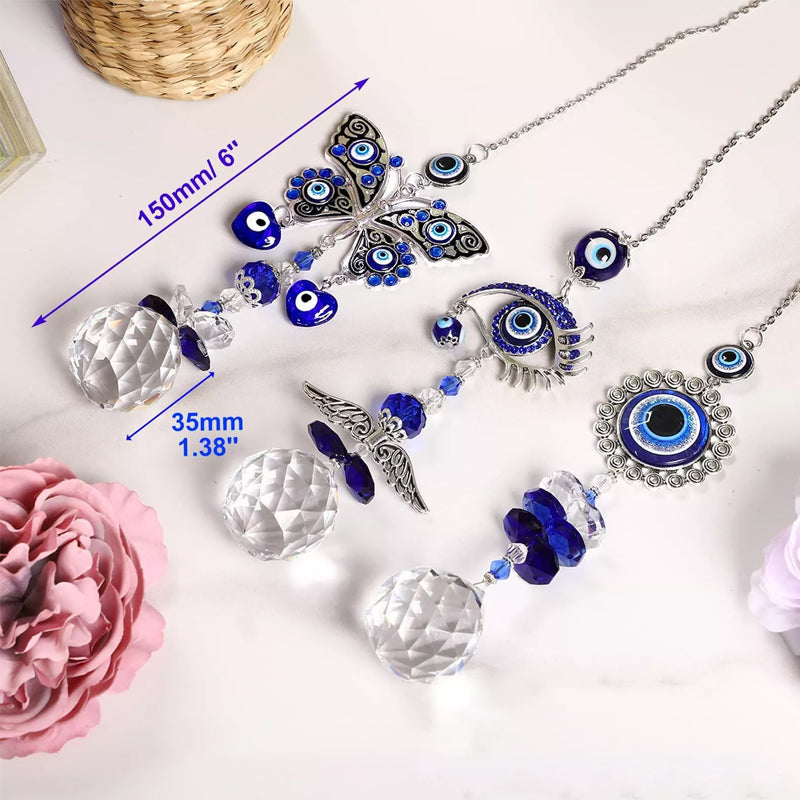 Evil eye suncatcher with crystals, decorative home accent