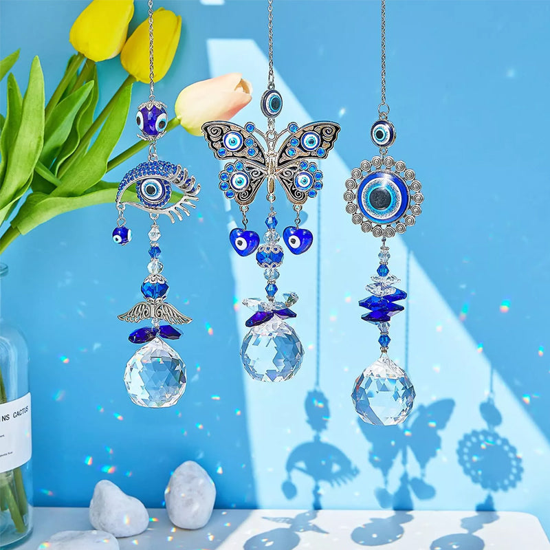 Crystal suncatcher with evil eye design, home decor gift idea