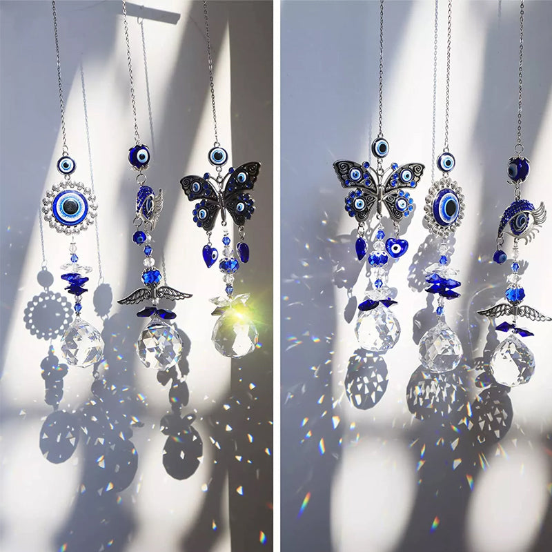 Rainbow maker evil eye suncatcher, sparkling crystal ornament