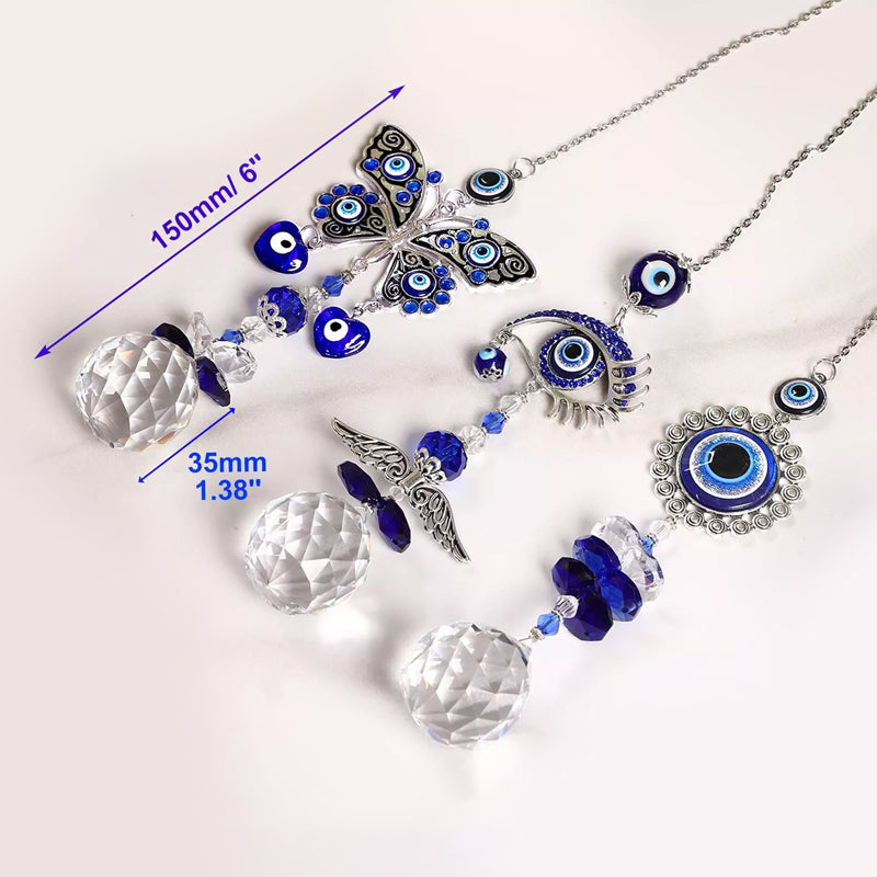 Blue evil eye protection suncatcher, decorative crystal hanging