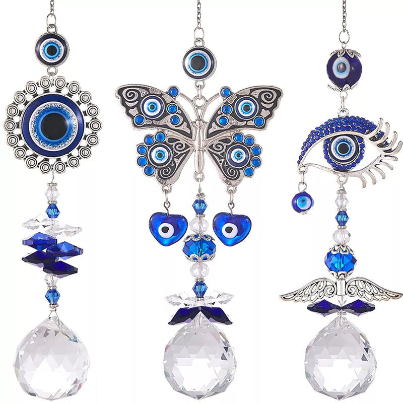 Elegant crystal evil eye suncatcher for window or patio