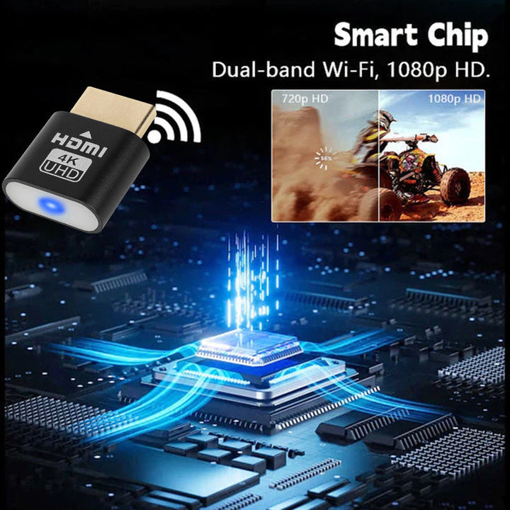 Compact HDMI adapter for virtual display, ideal for extending displays or server management with 4K support