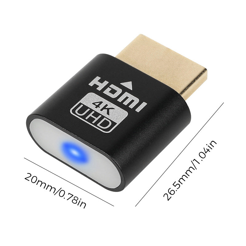 Packaging of the universal HDMI virtual display adapter, emphasizing 4K resolution and easy setup
