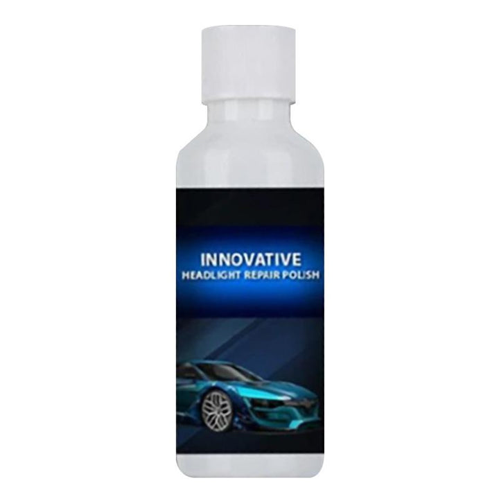Close-up of headlight restoration polish bottle, essential for car care and lens repair