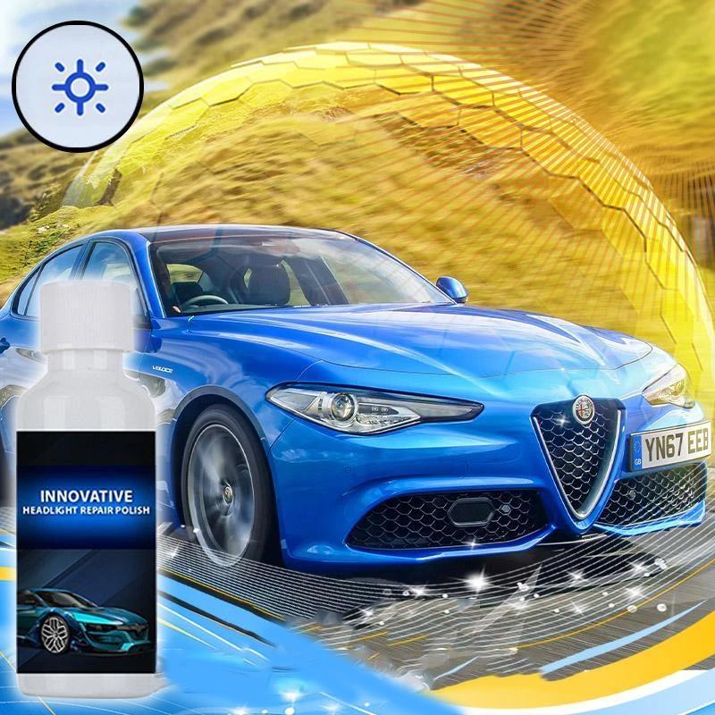 Bottle of headlight repair polish with 'UV Protection' label, for automotive lens care