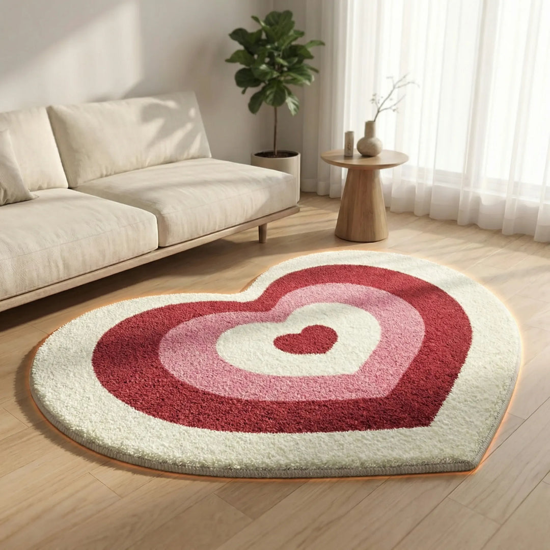 Modern Flowique heart rug with unique wave texture. Slip-resistant area rug, perfect for a cozy living space.