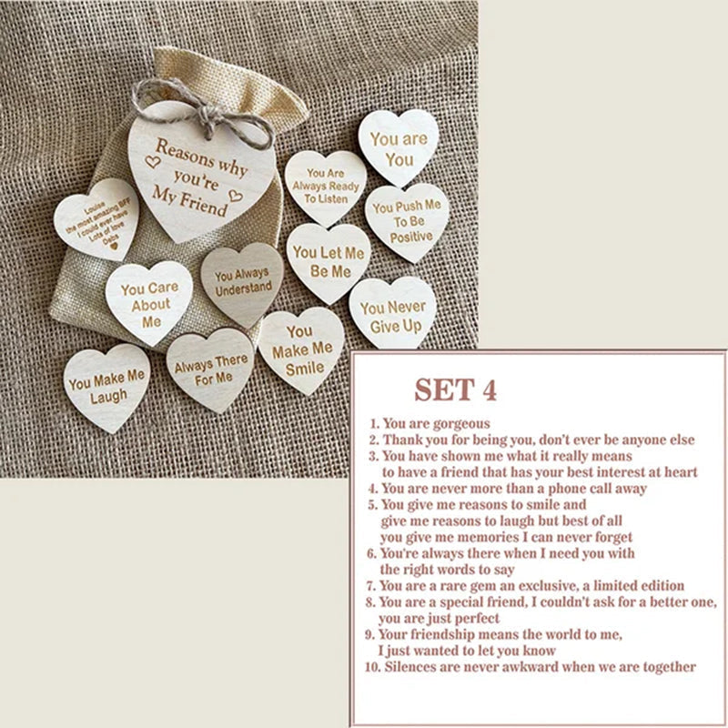 Top-down view of the basswood Heartfelt Reasons Why You Are My Friend, a thoughtful wooden gift