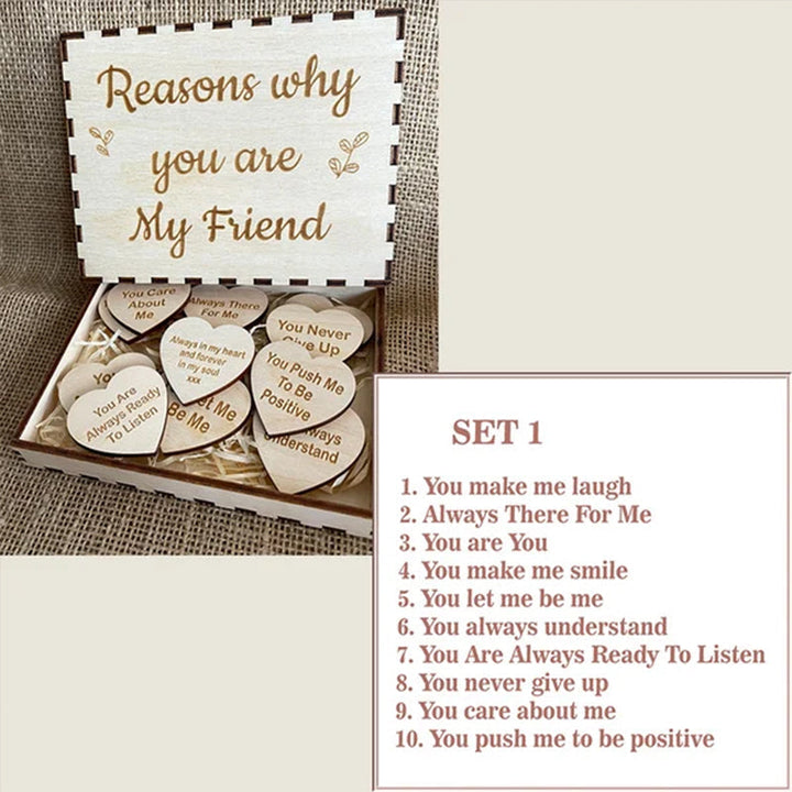 Heartfelt Reasons Why You Are My Friend, a beautiful and lasting wooden gift for special friendships