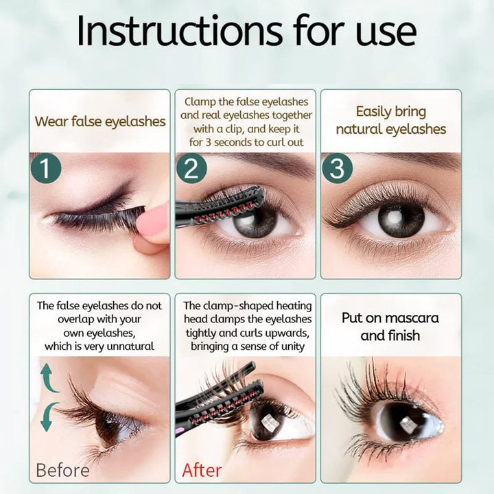 Heated eyelash curler packaging, highlighting its features for quick and effective lash curling, cosmetics