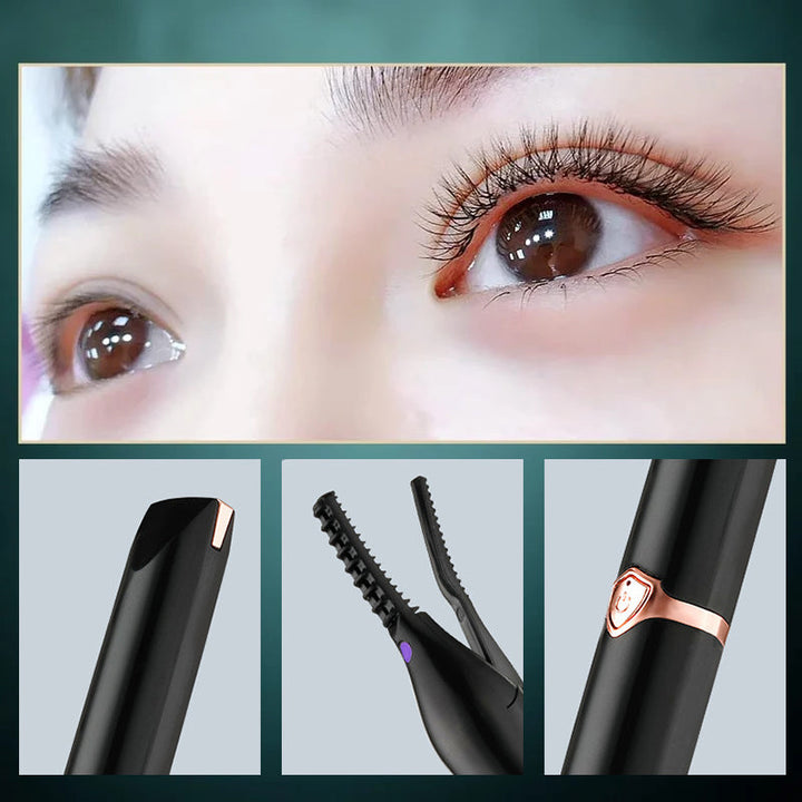 Rechargeable heated eyelash curler with indicator light, ensuring optimal temperature for lash definition