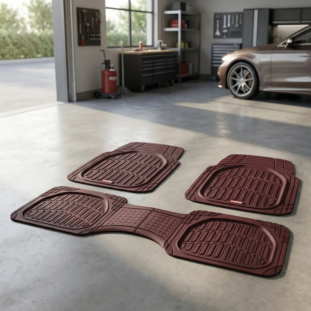 Universal all-weather car floor liners, heavy duty & easy clean for optimal vehicle interior protection.
