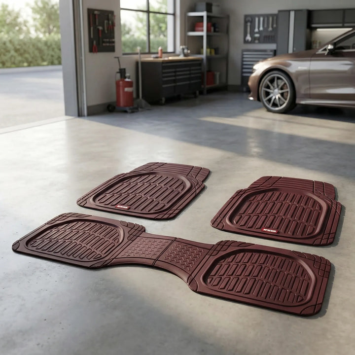 Universal all-weather car floor liners, heavy duty & easy clean for optimal vehicle interior protection.