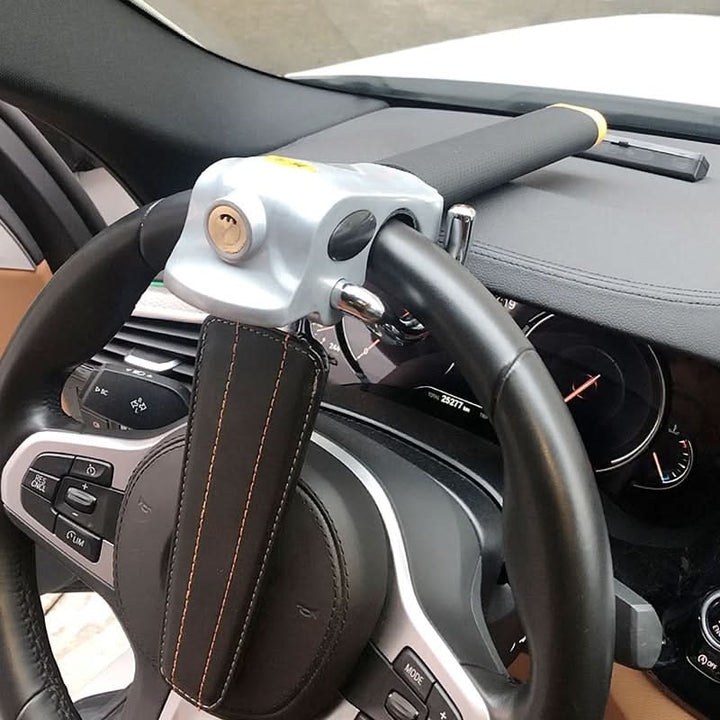 Heavy Duty Anti-Theft Car Steering Wheel Lock for vehicle security. Adjustable auto safety device for maximum protection.