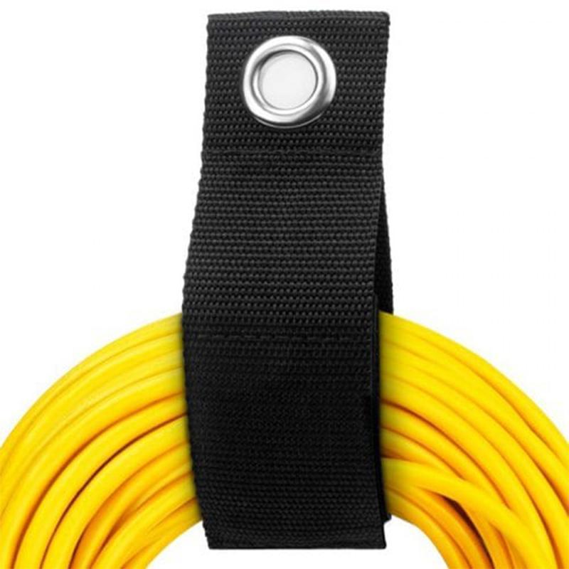 Black nylon velcro organizer straps, stacked neatly, ready for home improvement and tool organization.