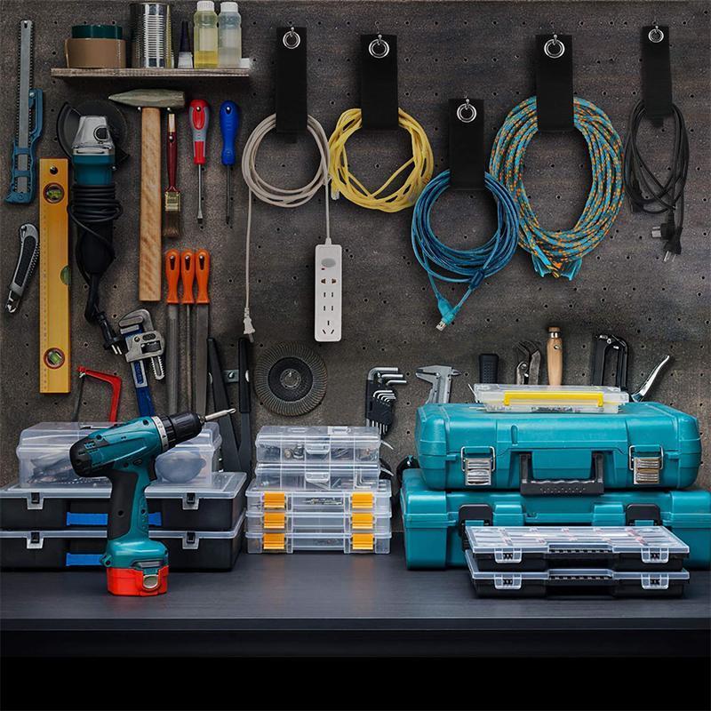 Strong nylon storage straps with hook-and-loop fastening, excellent for garage and utility cord bundling.
