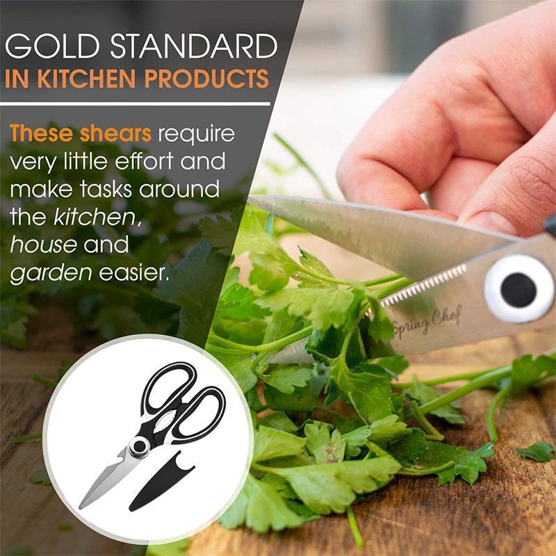 Unisex black handle heavy duty kitchen shears, ideal for cutting poultry, herbs & packaging