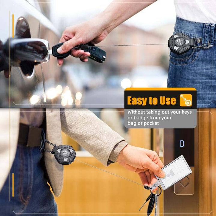 Utility retractable keychain with belt clip, ideal for carrying multiple keys securely.