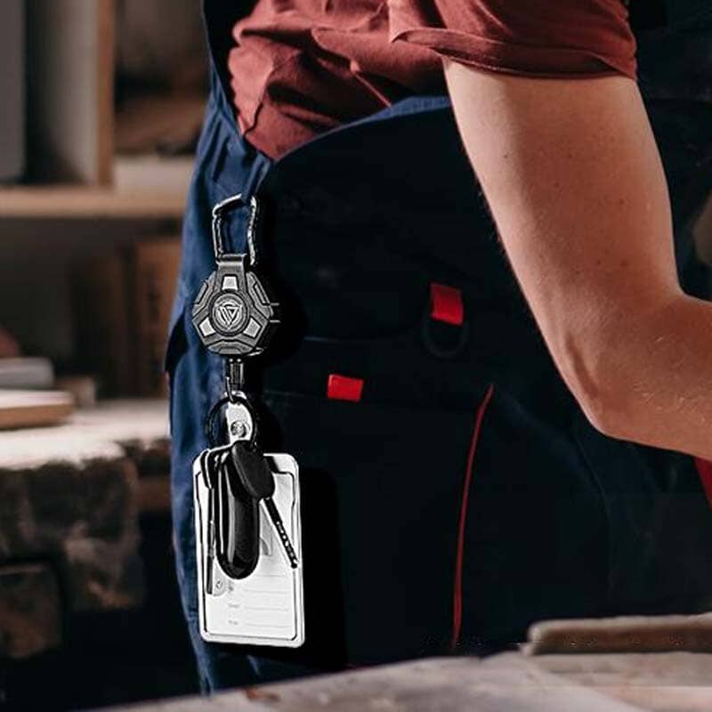 Durable retractable keychain with spring-loaded mechanism for easy access to keys.