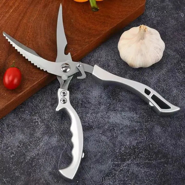 Heavy-duty stainless steel kitchen shears; perfect for poultry, fish, herbs & general food prep. A durable cooking tool.
