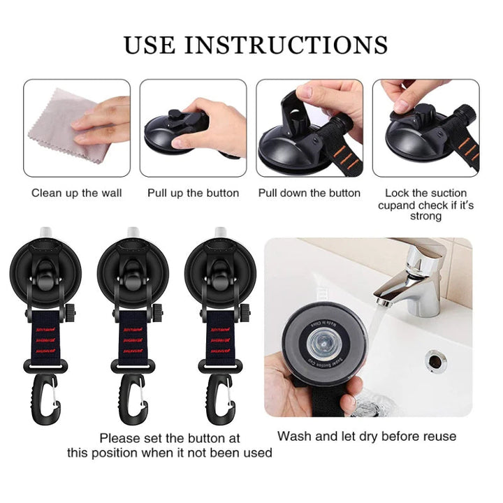 Versatile suction cup anchor with hook, ideal for car camping equipment & storage solutions.