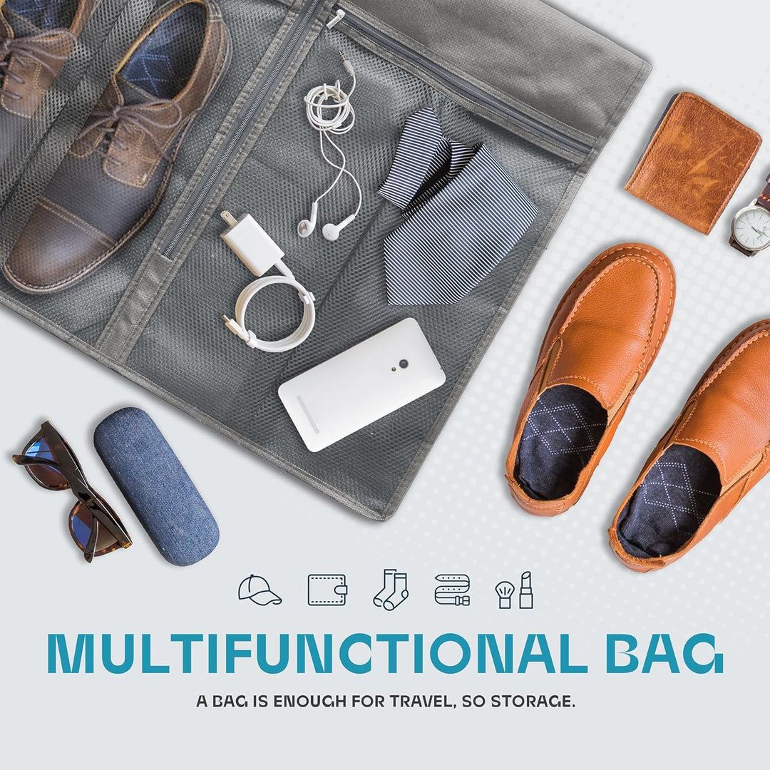 Travel suit bag, heavy-duty, keeps garments pristine, with a clear identification window.