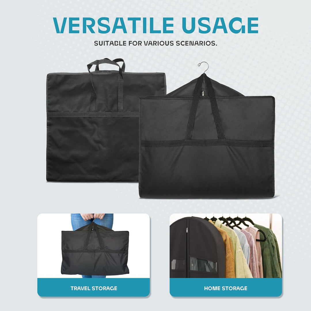 Clothing storage garment bag, heavy-duty, clear window, accessory pockets for essentials.