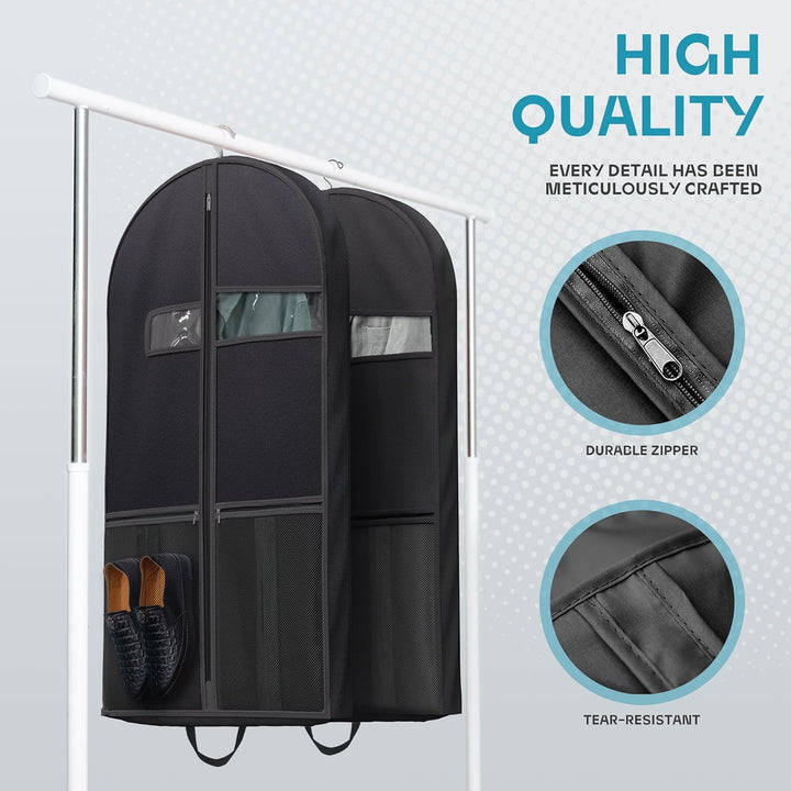 Travel clothing protector, clear window, heavy-duty, prevents wrinkles & damage.