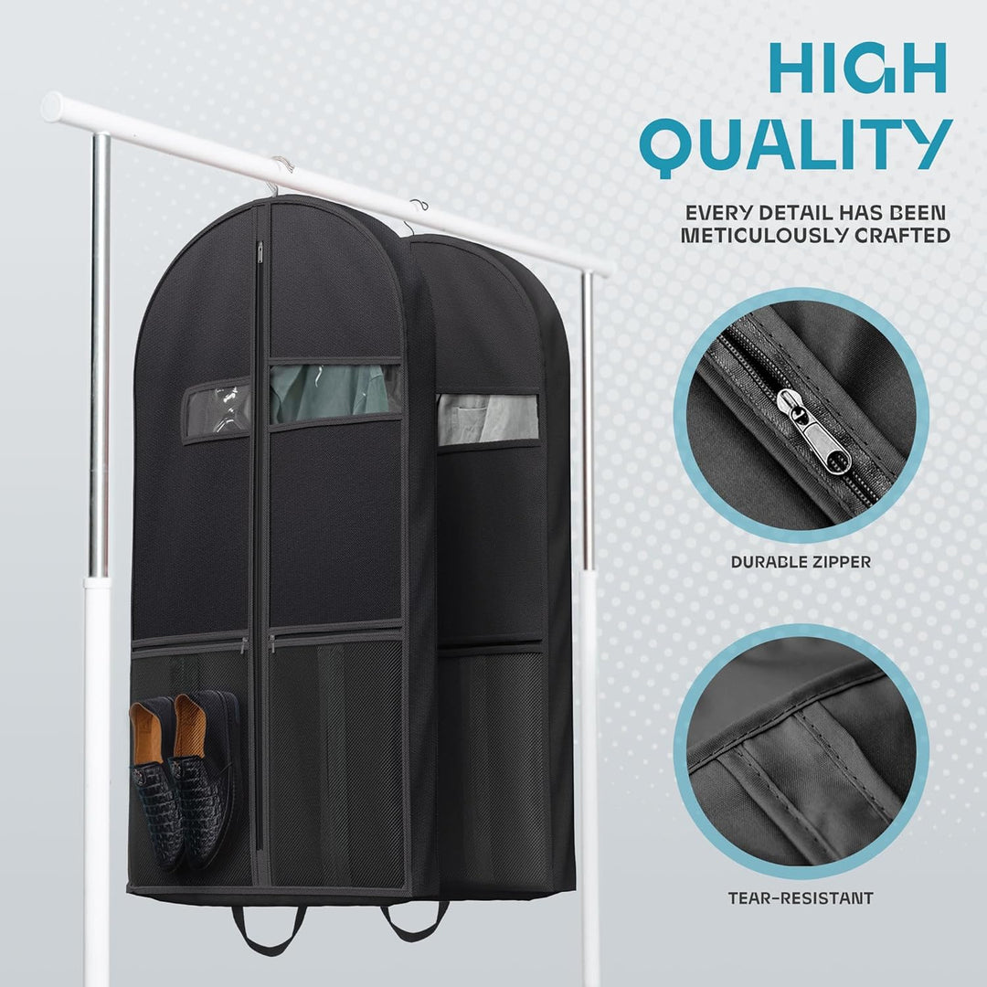 Wrinkle-free dress garment bag, ideal for travel & storage, clear window feature.