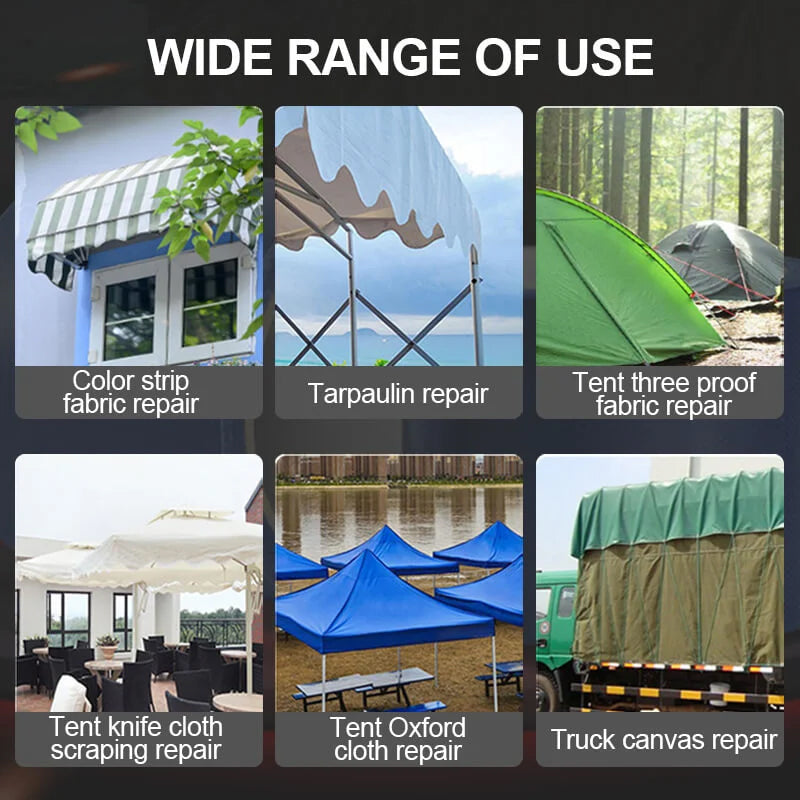 Adhesive repair tape for tarpaulins, awnings, and outdoor covers, offering a durable, weatherproof fix.
