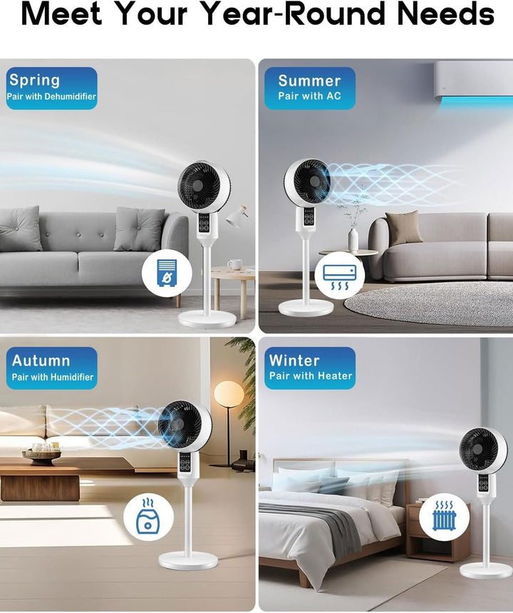 Sleek, modern height-adjustable fan provides quiet, oscillating air circulation for superior summer comfort.