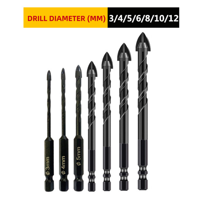 Hexagonal shank triangle drill bit set for multi-material drilling: wood, metal, plastic