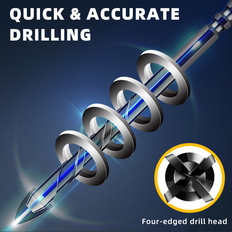 Complete set of multi-material triangle drill bits with hexagonal shanks for power tools