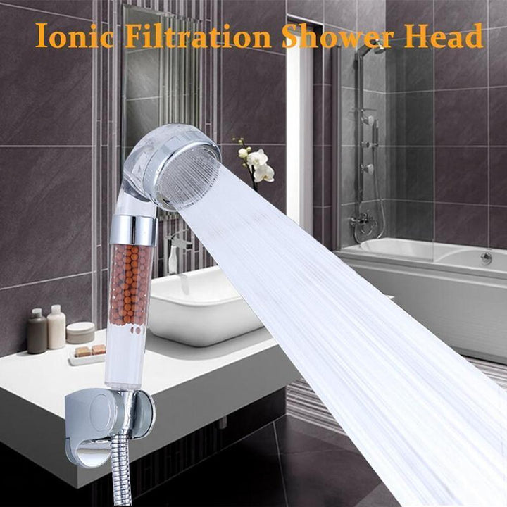 High-pressure ionic filtered shower head for a spa-like bath experience with enhanced water filtration