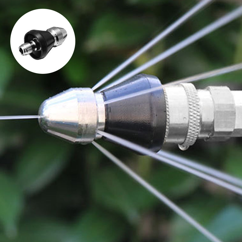 High-pressure sewer jetting nozzle in action, demonstrating water propulsion